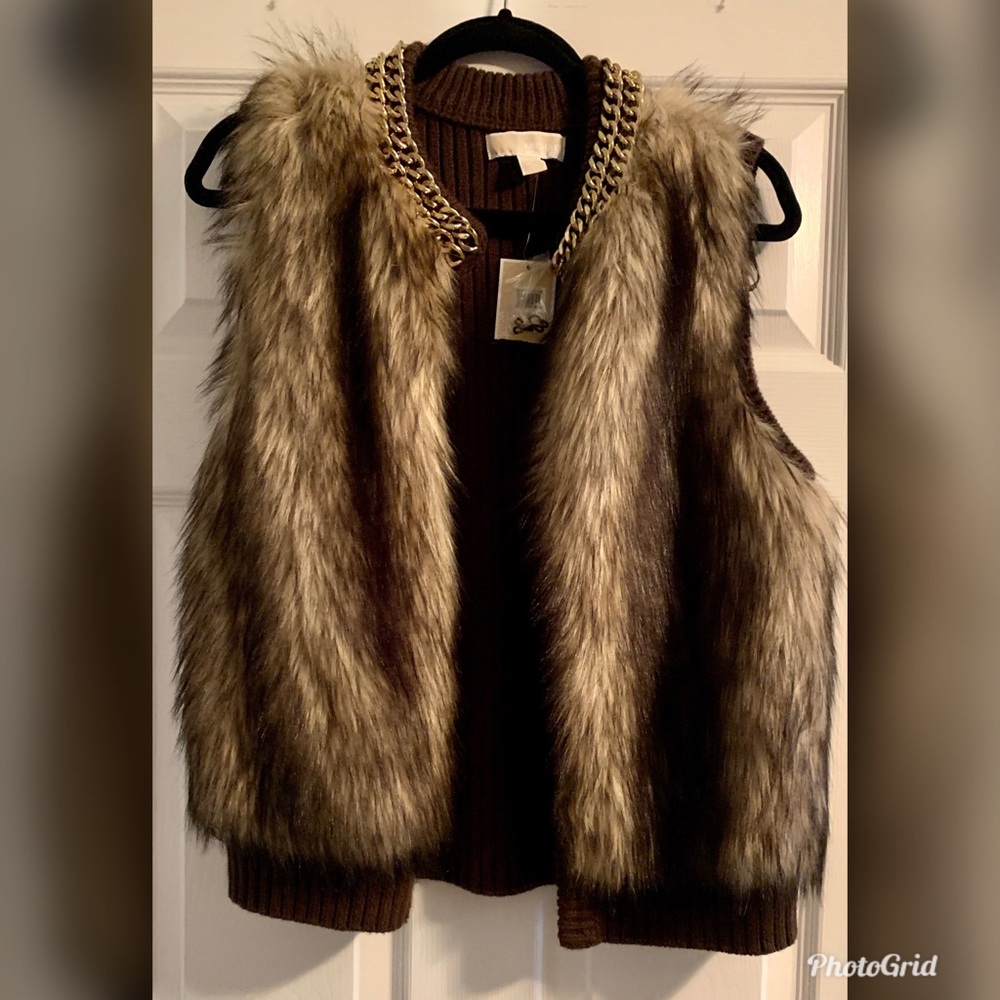 Michael Kors gold chain fur vest